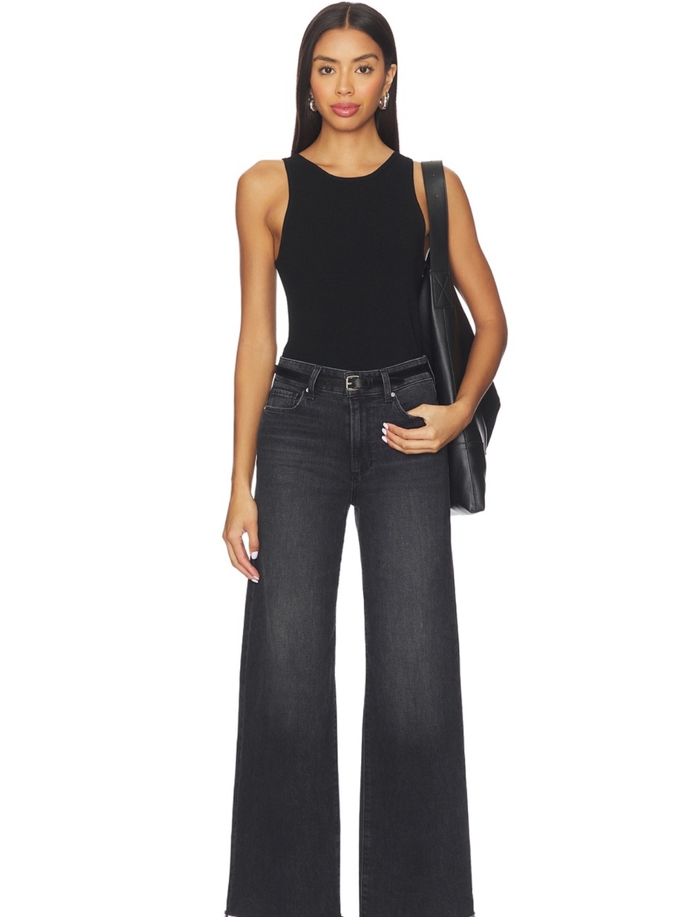 PAIGE Black Wide-Leg High-Rise Jeans